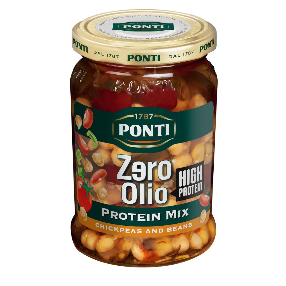 Ponti Zero Olio Kichererbsen Protein Salat (300 g) – veganer Fertigsalat mit Kichererbsen und Gemüse, servierfertig ohne Öl.