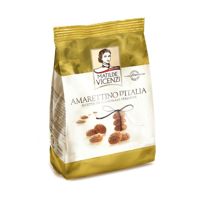 Vicenzi Amarettino D'Italia 100g Packung auf weißem Hintergrund - klassisches italienisches Mandelgebäck
