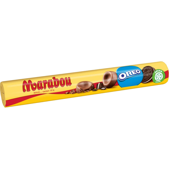 Marabou Rolle Oreo (67g) – schwedische Milchschokolade mit knusprigen Oreo-Stückchen in handlicher Verpackung für unterwegs oder den Snackmoment.