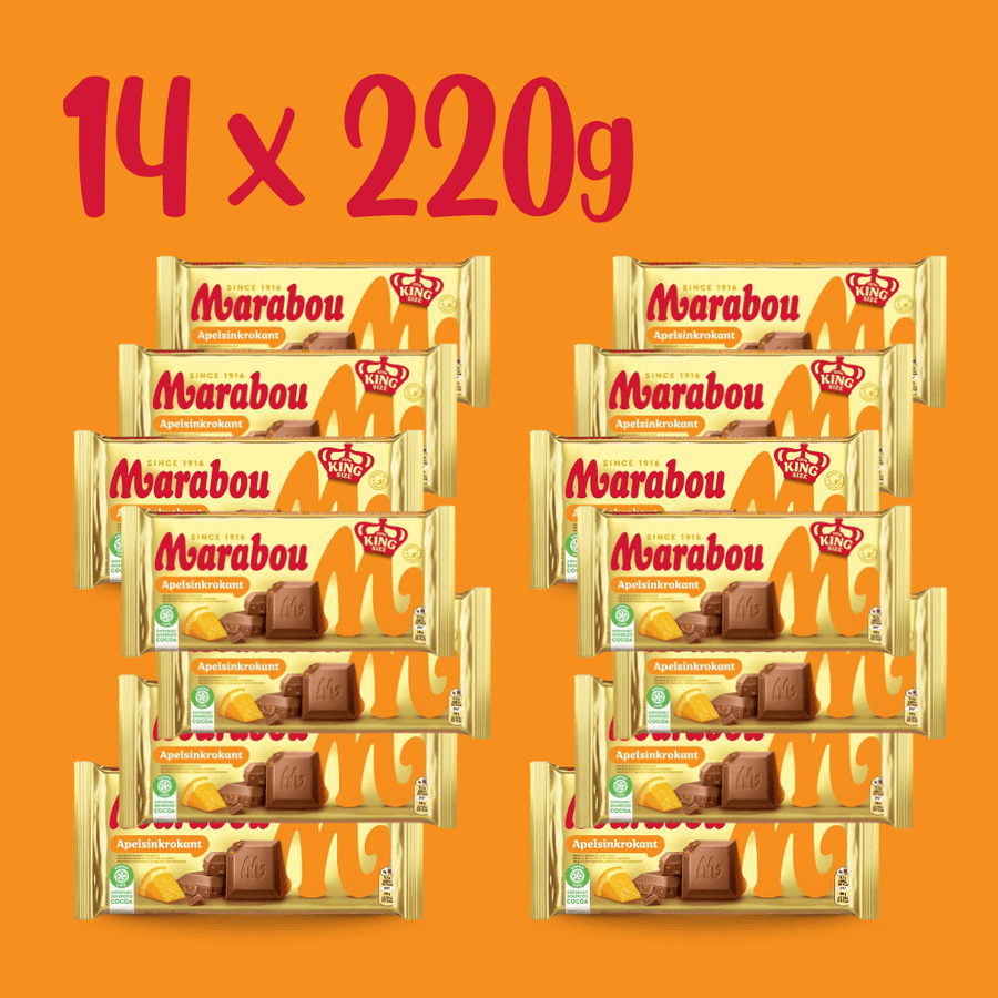 1 Karton mit 14 Tafeln Marabou Apfelsine Krokant