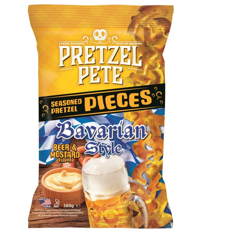 Packung Pretzel Pete Pretzel Pieces Bavarian Style (160 g) – rustikal gewürzte, knusprige Brezelstücke in bayerisch inspirierter Geschmacksrichtung.