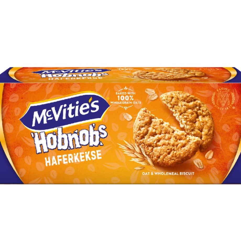 Packung McVitie’s HobNobs (255g) – köstliche Haferkekse aus Großbritannien, verpackt in der typischen McVitie’s-Verpackung.