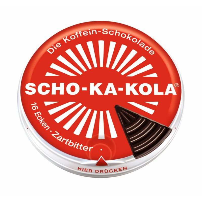 SCHO-KA-KOLA Zartbitter- die leckere Koffein-Schokolade in der Dose