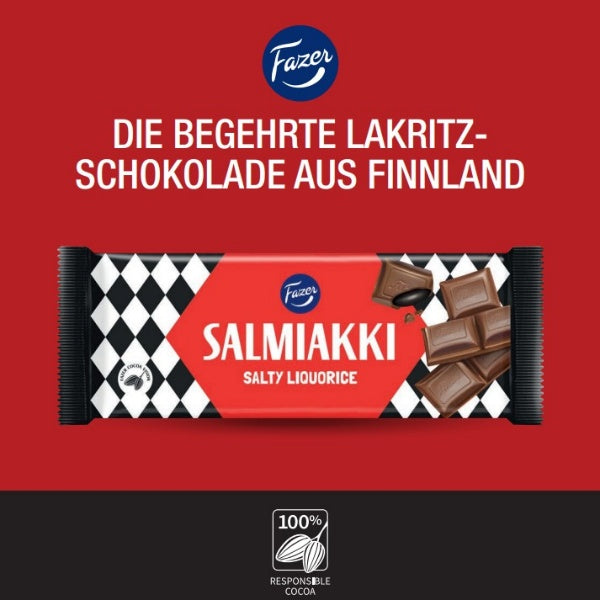Fazer Salmiakki Schokolade mit Lakritzfüllung - 100g