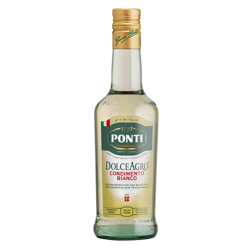 Ponti Dolce Agro Condimento Bianco 500ml - Exquisiter, milder Weißweinessig ideal für Gourmets