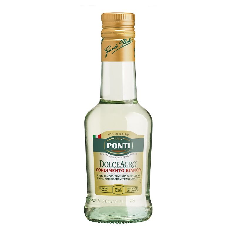 Ponti Dolce Agro Condimento Bianco 250ml - Exquisiter, milder Weißweinessig ideal für Gourmets
