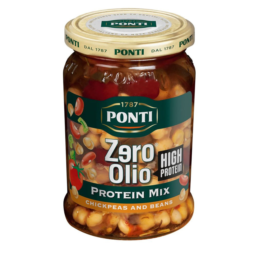 Ponti Zero Olio Kichererbsen Protein Salat (300 g) – veganer Fertigsalat mit Kichererbsen und Gemüse, servierfertig ohne Öl.