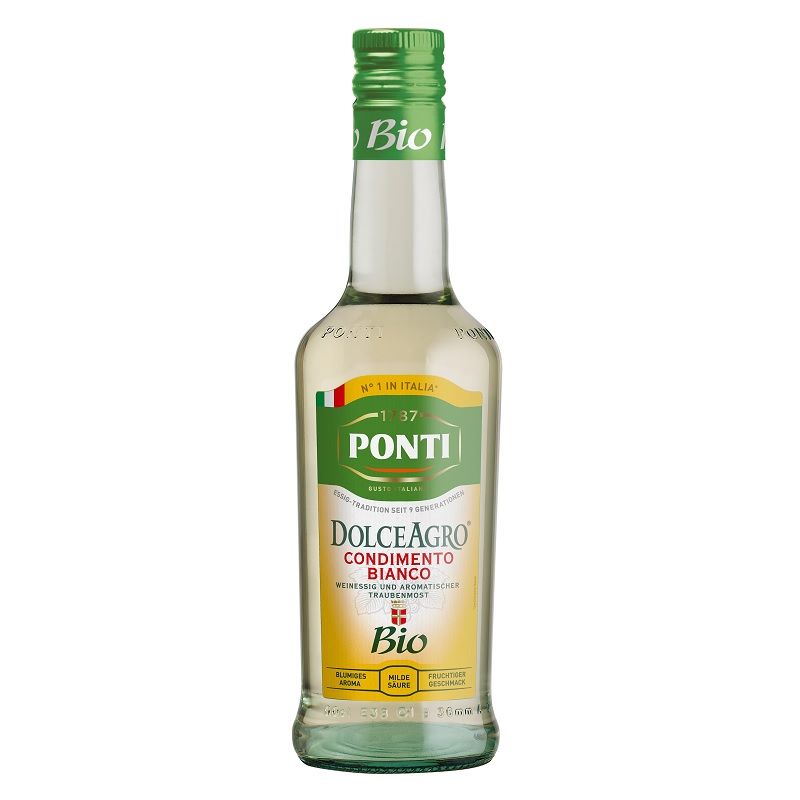 Ponti Bio Dolce Agro Condimento Bianco 500ml Flasche - hochwertiger, ökologischer Weinessig für Gourmets
