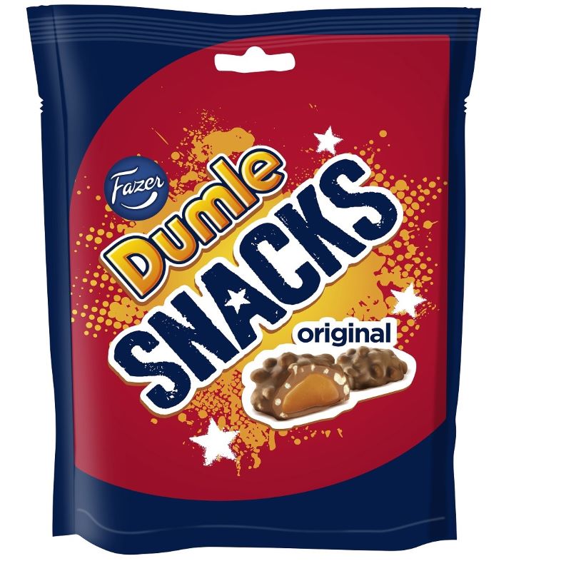 Beutel Fazer Dumle Snacks (100g) – köstliche Karamellbonbons in Milchschokolade, ideal für einen schnellen Snack oder zum Teilen.