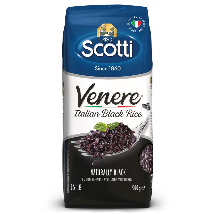 Riso Scotti Venere (500 g) – schwarzer Naturreis in hochwertiger Verpackung, ideal für gesunde & kreative Küche.