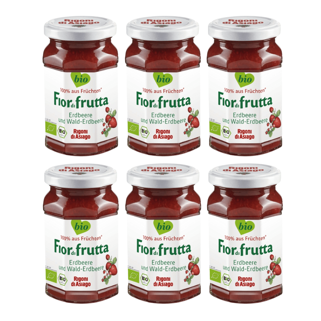 6x250g Fior di frutta Bio Erdbeere und Wald-Erdbeere Marmelade - Vorteilspack