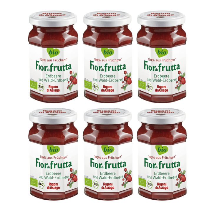 6x250g Fior di frutta Bio Erdbeere und Wald-Erdbeere Marmelade - Vorteilspack