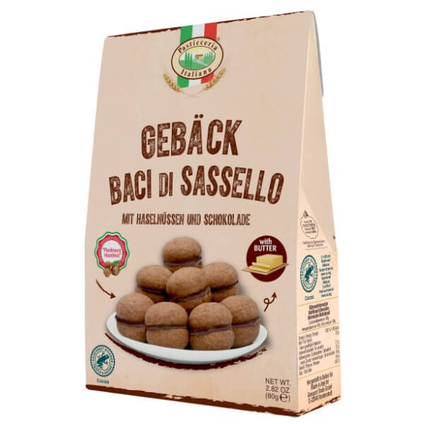 Baci di Sassello Haselnuss & Schokolade Gebäck von Pasticceria Italiana in der 80g Verpackung