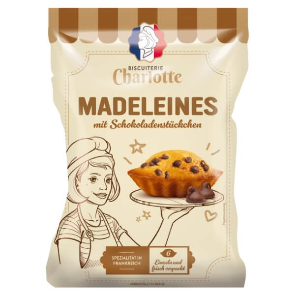 Biscuiterie Charlotte Madeleines 6 Küchlein mit Schokostücken in der 165g Verpackung