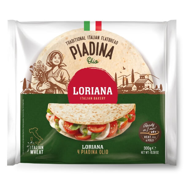 Loriana Piadina Olio Italienisches Fladenbrot 4 Wraps in der 300g Verpackung