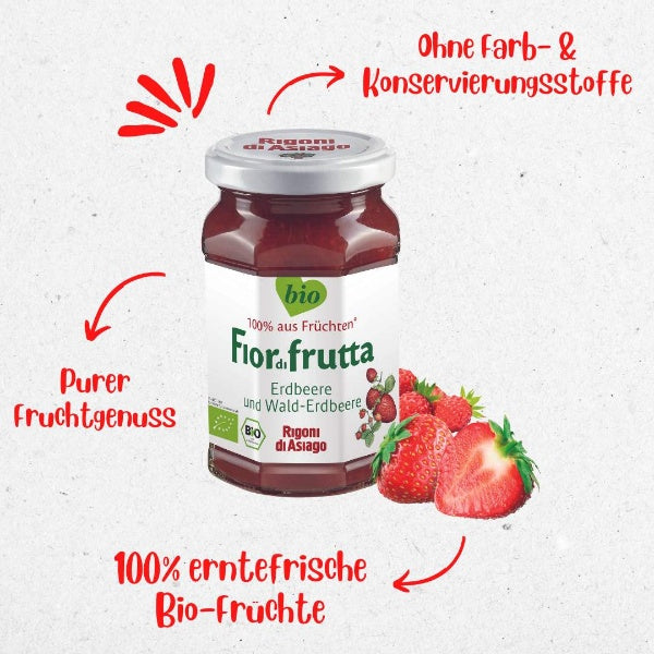 Rigoni di Asiago Fior di frutta Erdbeere und Wald-Erdbeere Marmelade - 250g