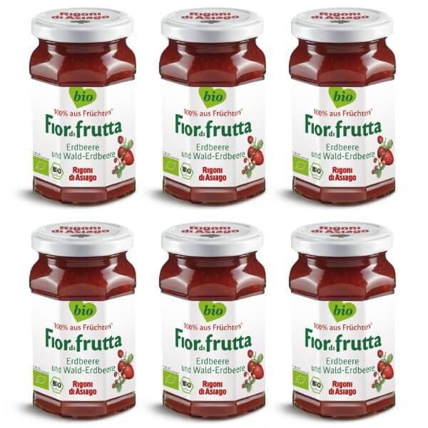 Fior di frutta Bio Erdbeer und Wald-Erdbeer Marmelade Vorteilspack mit 6 Gläsern mit je 250g