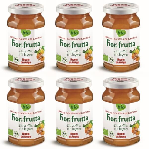 Rigoni Fior di frutta Bio Zitrus Ingwer Marmelade Vorteilspack mit 6 Gläsern je 260g