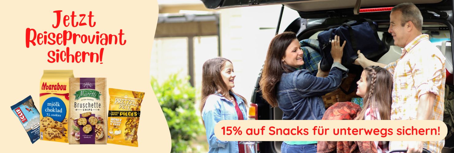 Snacks für unterwegs - Familie fährt in den Urlaub und packt das Auto ein - Snacks dürfen nicht fehlen 