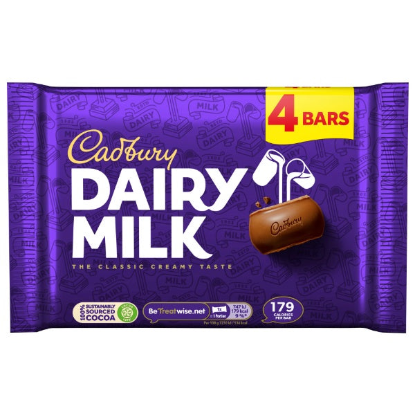 Cadbury Dairy Milk Schokoladenriegel 4er Pack - 134g