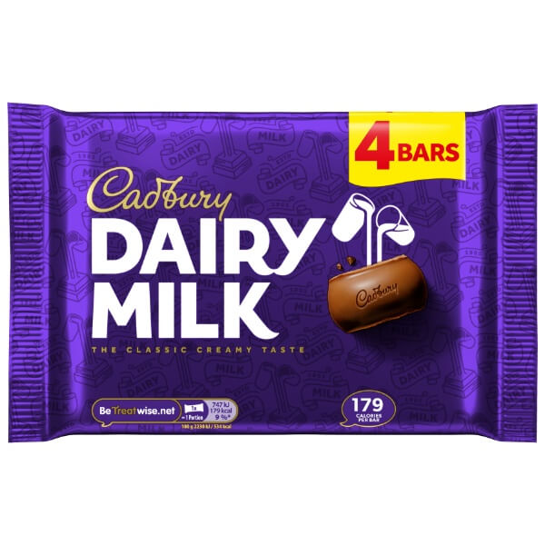 Cadbury Dairy Milk 4 Schokoladenriegel in einer Packung