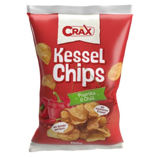 Cräx Kessel Kartoffelchips Paprika & Chili in der 150g Verpackung