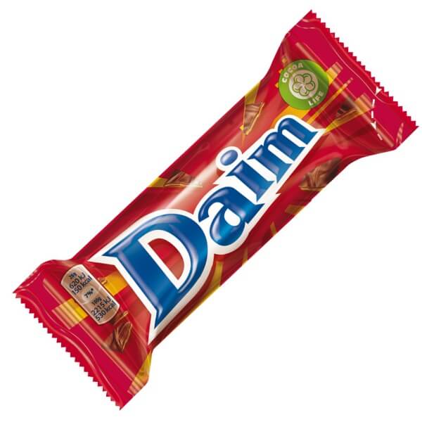 Daim Butter Mandel Karamell Krokant Schokoladenriegel in der 28g Verpackung