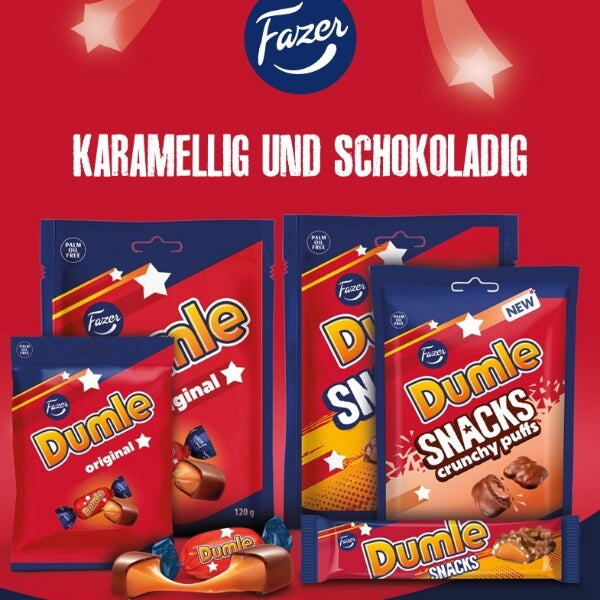 Fazer Dumle Snacks Knusperreis Schokolade gefüllt mit Toffee - 100g