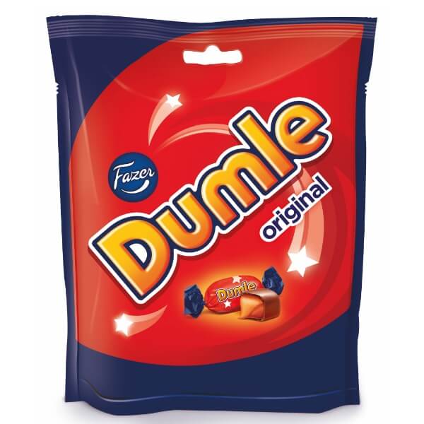 Fazer Dumle Original 16 Schokobonbon gefüllt mit Toffee Karamell in der 120g Verpackung