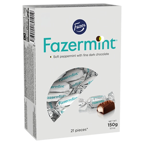 Fazer Fazermint 21 Schokoladenpralinen mit Pfefferminzfüllung in der 150g Verpackung