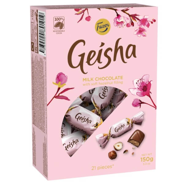 Fazer Geisha Milchschokoladen Praline mit Haselnussfüllung 21 Pralinen in der 150g Verpackung