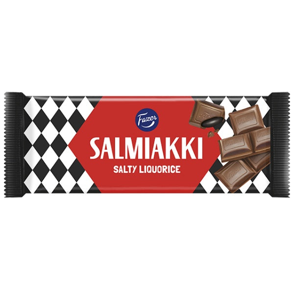 Fazer Salmiakki Schokoladentafel mit Lakritzfüllung in der 100g Verpackung