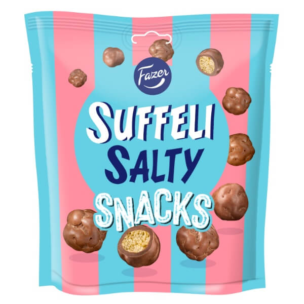 Fazer Suffeli Salty Snack Puffmais umhüllt mit Milchschokolade in der 140g Verpackung