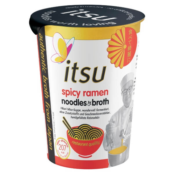 itsu Instant Noodle Cup Spicy Ramen in der 64g Verpackung