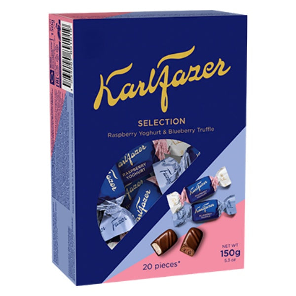 Karl Fazer Selection 20 Himbeer Yoghurt & Blaubeer Trüffel Pralinen in der 150g Verpackung