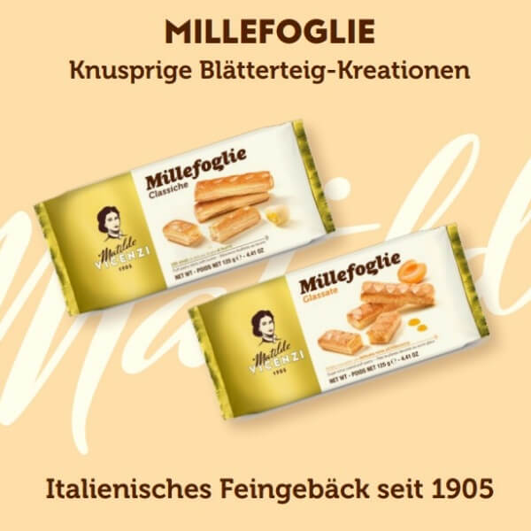 Vicenzi Zucker Aprikose Blätterteig Stange Millefoglie Glassate - 125g