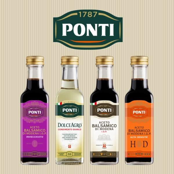 Ponti Exklusives Gourmet Essig Probierset bestehend aus 4 verschiedenen Sorten je 100ml