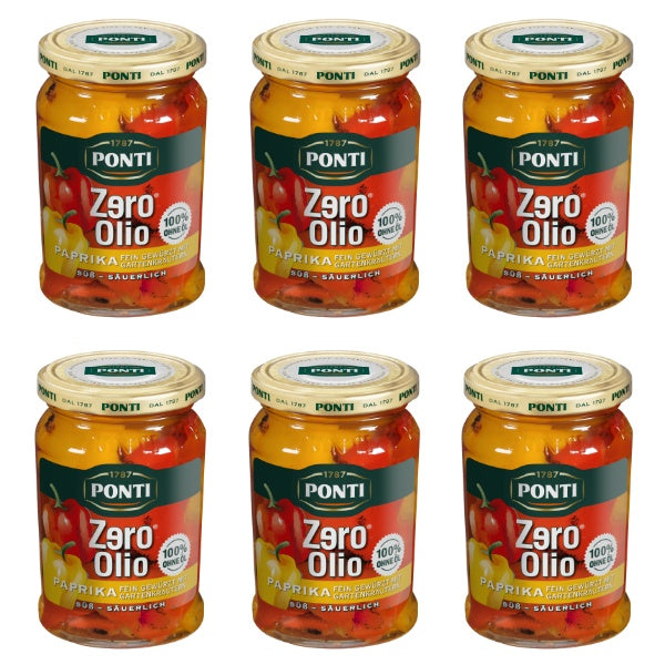 6x290g Ponti Zero Olio Eingelegtes Gemüse Gegrillte Paprika