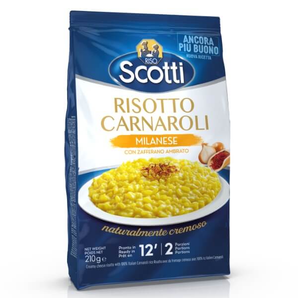 Riso Scotti Fertiggericht Risotto Reis Carnaroli Milanese 2 Portionen in der 210g Verpackung