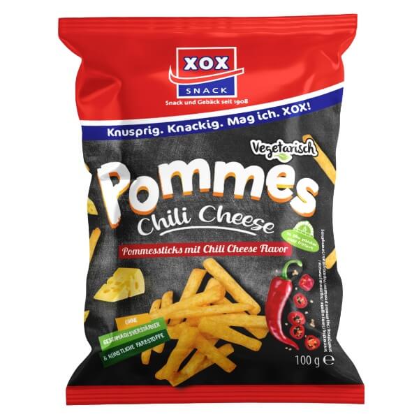XOX Pommes Maissnack mit Chili Cheese Geschmack in der 100g Verpackung