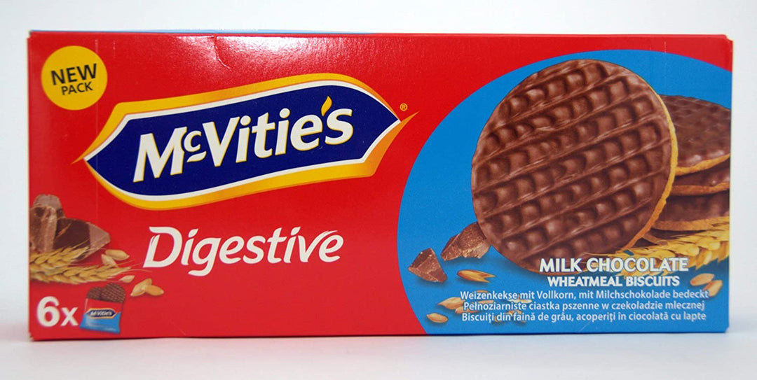 Alt-Text: Verpackung von McVitie's Digestive ToGo im 6x2er Format, knusprige Weizenkekse in praktischen 2er Packs, ideal für den bewussten Keks-Snack unterwegs, erhältlich in den Varianten The Original, Milk Chocolate und Dark Chocolate