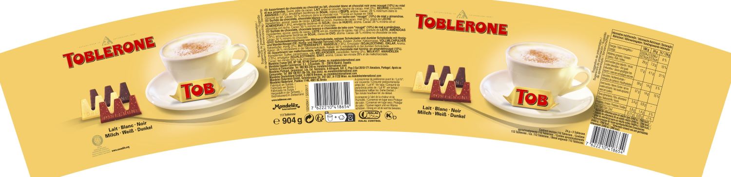 Toblerone Mini Mix Box 904g - Schokoladenmischung von Milch-, weißer und dunkler Schokolade mit Honig- und Mandel-Nougat
